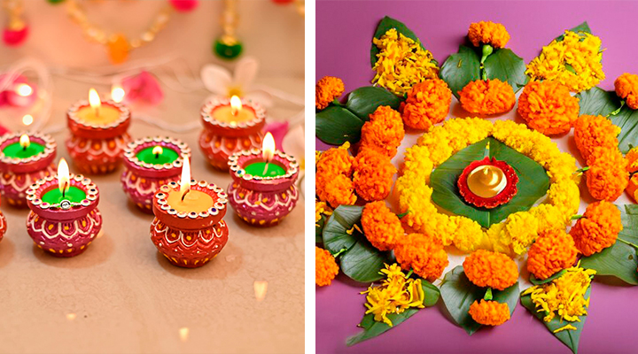Candles and Marigold for diwali decoration, How to do Diwali decorations, Best diwali decorations, DIY ideas for diwali decoration, diwali decoration at home, Diwali decoration items